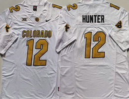 Colorado Buffaloes #12 Travis Hunter White sleeve with and Big 12 XII Patch Football Stitched Jersey