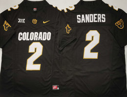 Colorado Buffaloes #2 Shedeur Sanders Black sleeve with and Big 12 XII Patch Football Stitched Jersey