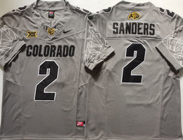 Colorado Buffaloes #2 Shedeur Sanders Gray With Big 12 XII Patch 2024 F.U.S.E College Football Jersey