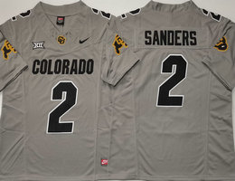 Colorado Buffaloes #2 Shedeur Sanders Gray sleeve with and Big 12 XII Patch Football Stitched Jersey