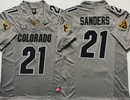 Colorado Buffaloes #21 Shedeur Sanders Gray sleeve with and Big 12 XII Patch Football Stitched Jersey