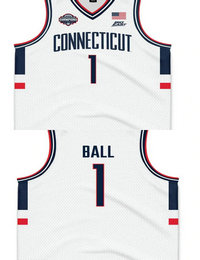 Connecticut Huskies #1 Solo Ball White NCAA jersey