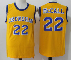 Crenshaw High School #22 Quincy McCall Gold Stitched Movie Basketball Jersey