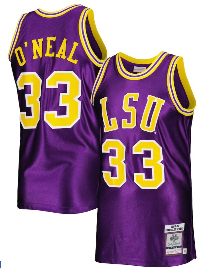Custom LSU Tigers #33 Shaquille O'Neal Purple 1990-91 Mitchell & Ness Authentic Jersey