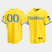 Custom Nike Boston Red Sox Any Name Navy Gold Light Blue 2021 City Game Authentic stitched MLB jersey