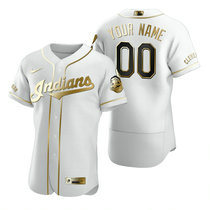 Custom Nike Cleveland Indians White Golden Authentic Stitched MLB Jersey