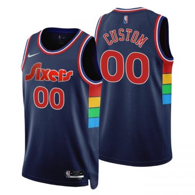 Customized Nike Philadelphia 76ers Navy Blue 75th Anniversary Authentic Stitched NBA jersey