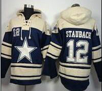 Dallas Cowboys #12 Roger Staubach Navy Blue Gream Sawyer Stitched Hooded Sweatshirt NFL Hoodie