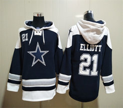 Dallas Cowboys #21 Ezekiel Elliott Navy Blue NFL Stitched Hoodies