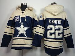Dallas Cowboys #22 Emmitt Smith Blue Stitched Gream Hooded