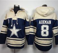 Dallas Cowboys #8 Troy Aikman Navy Blue Gream Sawyer Hooded Sweatshirt Stitched Hoodie