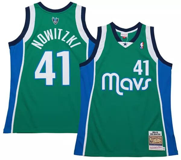 Dallas Mavericks #41 Dirk Nowitzki Green throwback jersey