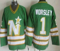 Dallas Stars #1 Gump Worsley green CCM Throwback Authentic Stitched NHL jersey