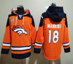 Denver Broncos #18 Peyton Manning Orange NFL Stitched Hoodies