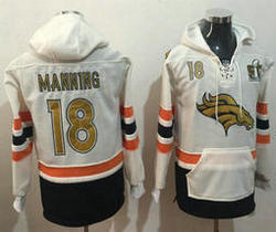 Denver Broncos #18 Peyton Manning Stitched White(Gold No.) Name & Number Pullover NFL Hoodie