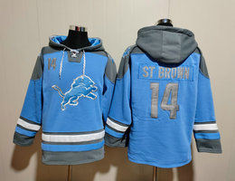 Detroit Lions #14 Amon Ra St Brown Blue 2023 Stitched Hooded Sweatshirt