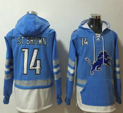 Detroit Lions #14 Amon Ra St Brown Blue All Stitched Pullover Hoodie