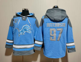 Detroit Lions #97 Aidan Hutchinson Blue 2023 Stitched Hooded Sweatshirt