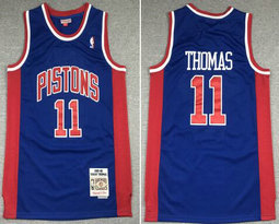 Detroit Pistons #11 Isiah Thomas Blue Hardwood Classics Authentic Stitched NBA Jersey