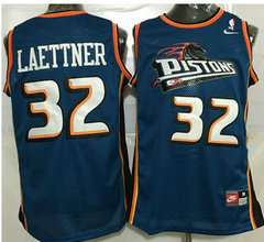 Detroit Pistons #32 Christian Laettner Blue Nike Throwback Authentic Stitched NBA jersey