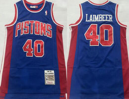 Detroit Pistons #40 Bill Laimbeer Blue Throwback Authentic Stitched NBA jersey