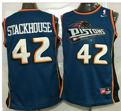 Detroit Pistons #42 Jerry Stackhouse Blue Nike Throwback Authentic Stitched NBA jersey
