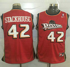 Detroit Pistons #42 Jerry Stackhouse Red Nike Throwback Authentic Stitched NBA jersey