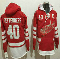 Detroit Red Wings #40 Henrik Zetterberg Red Authentic Stitched NHL Hoodies