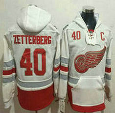 Detroit Red Wings #40 Henrik Zetterberg White Authentic Stitched NHL Hoodies