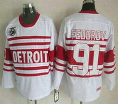 Detroit Red Wings #91 Sergei Fedorov 75th White Authentic Stitched NHL jerseys