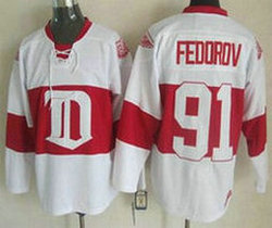 Detroit Red Wings #91 Sergei Fedorov White Winter Classic Throwback Authentic Stitched NHL Jersey