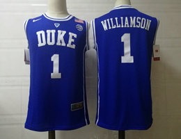 Duke Blue Devils #1 Zion Williamson Blue Round collar College Basketball Jersey