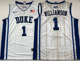 Duke Blue Devils #1 Zion Williamson V Neck White College Basketball Jersey
