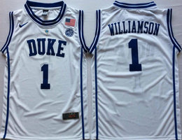 Duke Blue Devils #1 Zion Williamson White Round collar College Basketball Jerseys