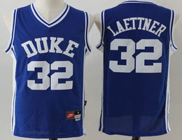 Duke Blue Devils #32 Christian Laettner Blue V Neck College Basketball Jerseys