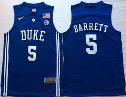 Duke Blue Devils #5 R.J. Barrett Blue V Neck Black College Basketball Jersey