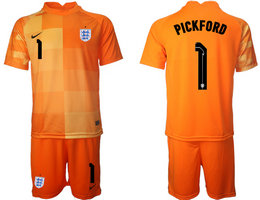 England #1 PICKFORD Orange red 2022 World Cup National Soccer Jersey