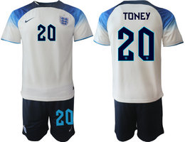 England #20 TONEY Home 2022 World Cup National Soccer Jerseys