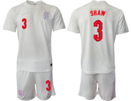 England #3 SHAW Home 2022 World Cup National Soccer Jersey