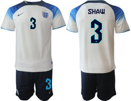 England #3 SHAW Home 2022 World Cup National Soccer Jerseys