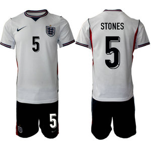 England #5 Stones White home 2026 World Cup Soccer jersey