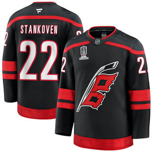Fanatics Carolina Hurricanes #22 Logan Stankoven Black 2026 Stanley Cup Champions Stitched Hockey Jersey