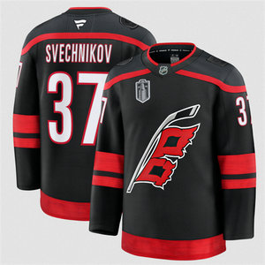 Fanatics Carolina Hurricanes #37 Andrei Svechnikov Black 2026 Stanley Cup Champions Stitched Hockey Jersey