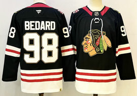 Fanatics Chicago Blackhawks #98 Connor Bedard Black 100th Authentic Stitched NHL jersey