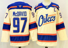 Fanatics Edmonton Oilers #97 Connor McDavid Light Beige 2025 Alternate With C Patch Stitched Hockey Jersey