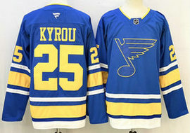 Fanatics St. Louis Blues #25 Jordan Kyrou Blue 2025 Authentic Stitched NHL Jersey