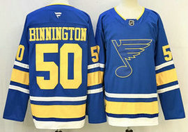 Fanatics St. Louis Blues #50 Jordan Binnington Blue 2025 Authentic Stitched NHL Jersey