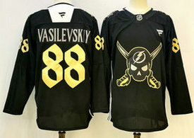 Fanatics Tampa Bay Lightning #88 Andrei Vasilevskiy Black Pirate Themed Warmup Jersey