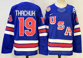 Nike USA #19 Matthew Tkachuk Blue 2026 Stitched Jersey