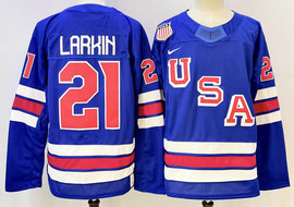 Nike USA #21 Dylan Larkin Blue 2026 Stitched Jersey